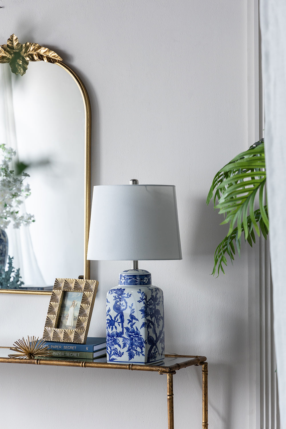 D13x25" Blue and White Ceramic Vase Lamp