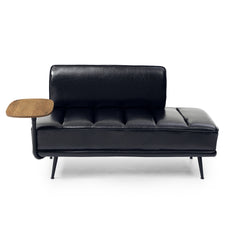 55"Inch Width Modern End of Bed Bench,Black Faux Leather Upholstered With side table, 360-degree Swivel tray couch,Entryway Ottoman,Window Bench with  Metal Legs for Bedroom, Living Room
