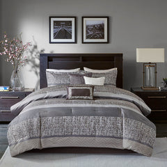 7 Piece Jacquard Comforter Set Grey/Taupe King