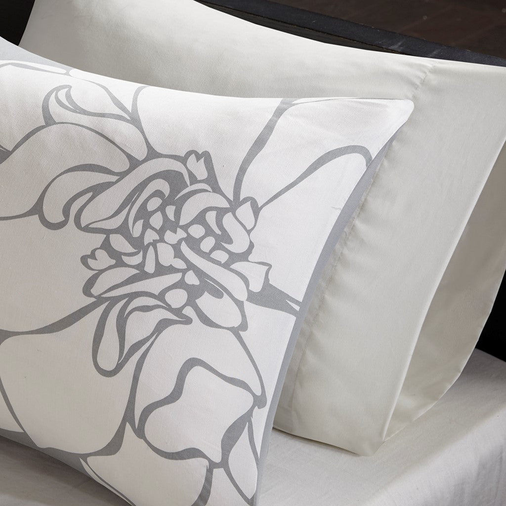 Printed Cotton Sateen Comforter Set Grey/Peach Cal King