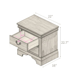 22" x 16" x 22.7" Classic Wooden Nightstand-Cherry