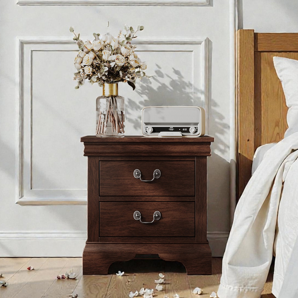 22" x 16" x 22.7" Classic Wooden Nightstand-Cherry