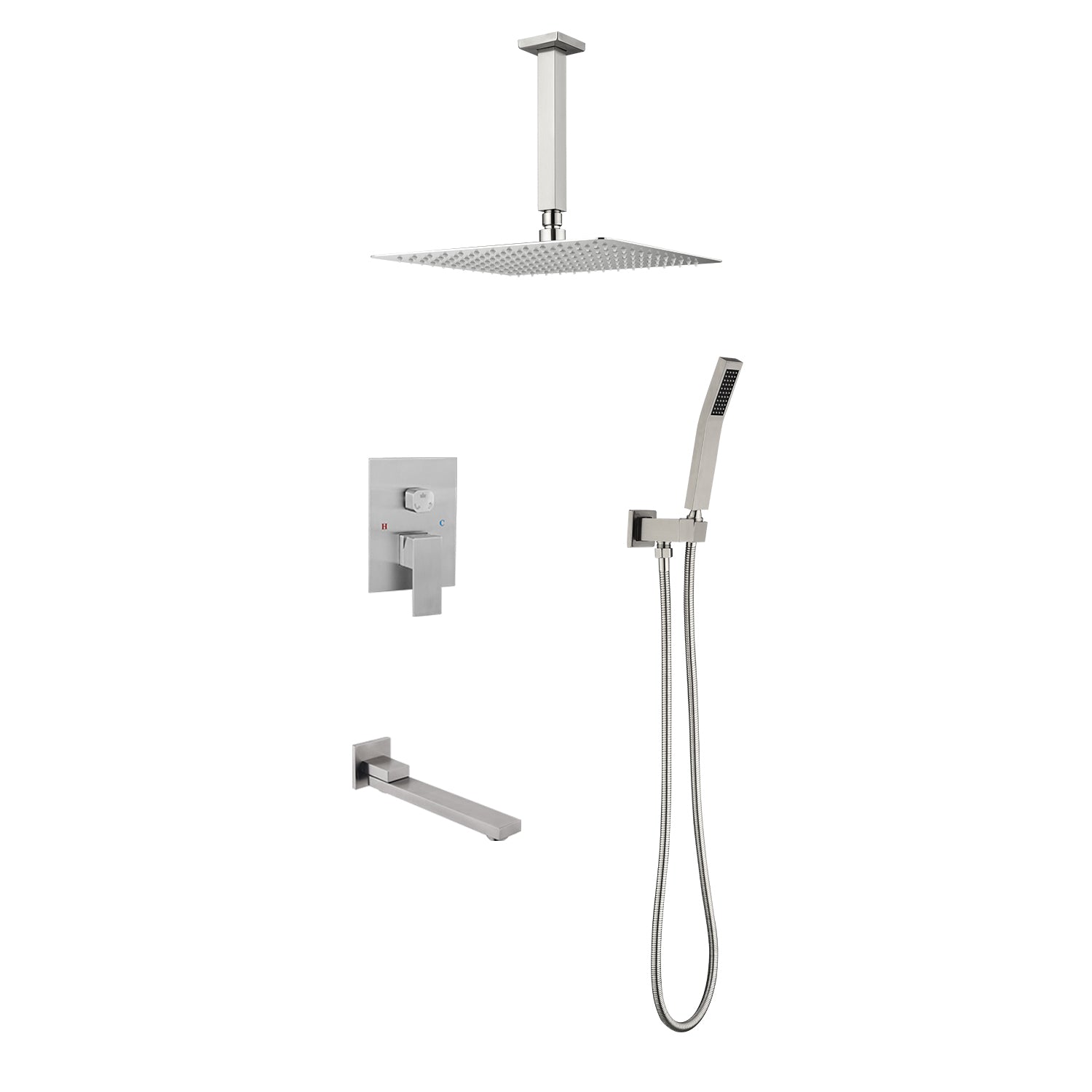 Shower system combo with hand shower, 16 inch shower head and tub spout