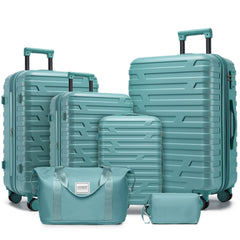 Luggage Sets 6 Piece with Duffel Bags, Hardside Expandable Suitcases with Spinner Wheels, Misty Blue