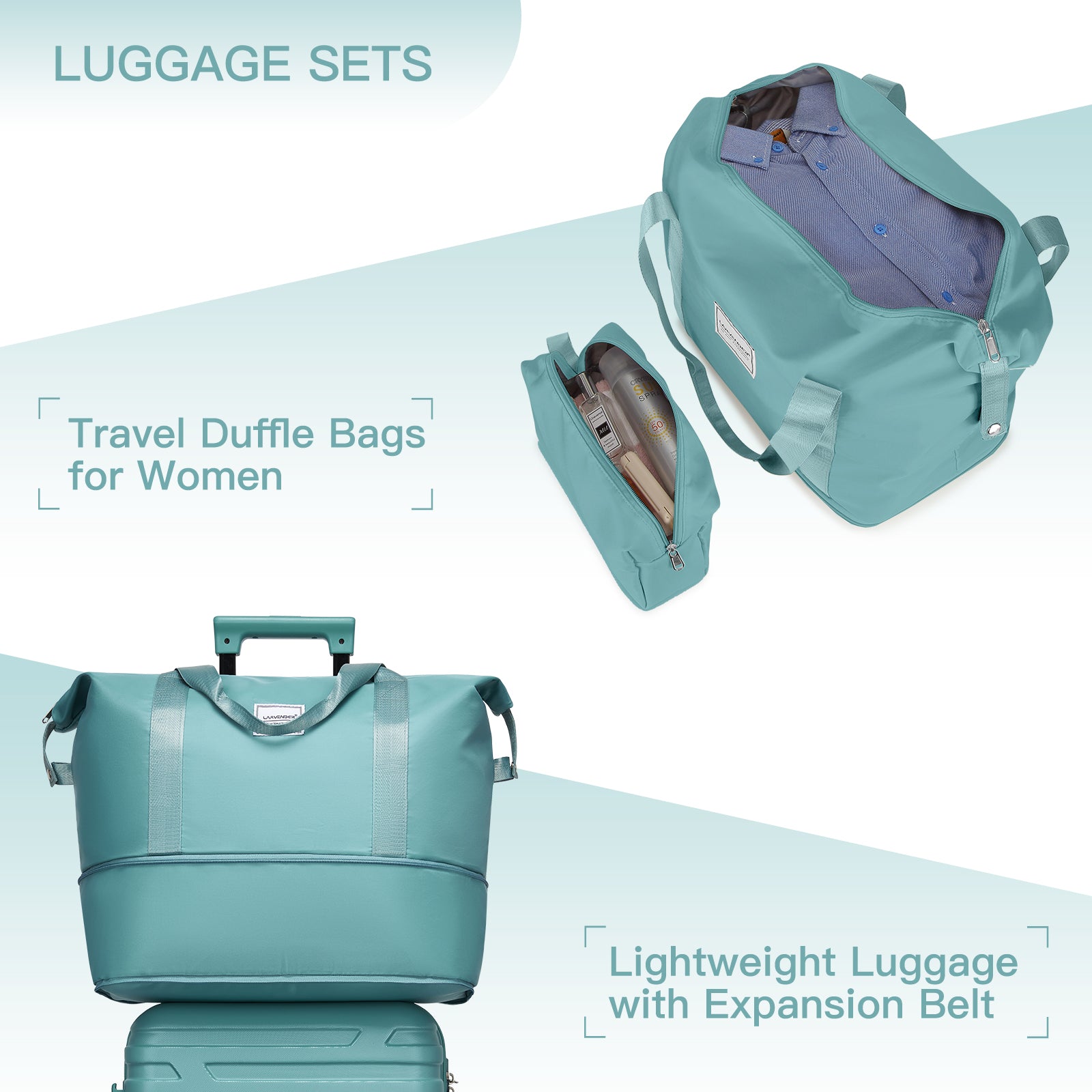 Luggage Sets 6 Piece with Duffel Bags, Hardside Expandable Suitcases with Spinner Wheels, Misty Blue