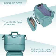Luggage Sets 6 Piece with Duffel Bags, Hardside Expandable Suitcases with Spinner Wheels, Misty Blue
