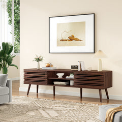 Mid Century Modern TV Stands for up to 70" TV with Storage, Fluted Wood TV Stand for Living Room, Boho Media Console, Entertainment Center with Cable Management