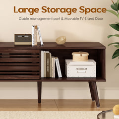 Mid Century Modern TV Stands for up to 70" TV with Storage, Fluted Wood TV Stand for Living Room, Boho Media Console, Entertainment Center with Cable Management