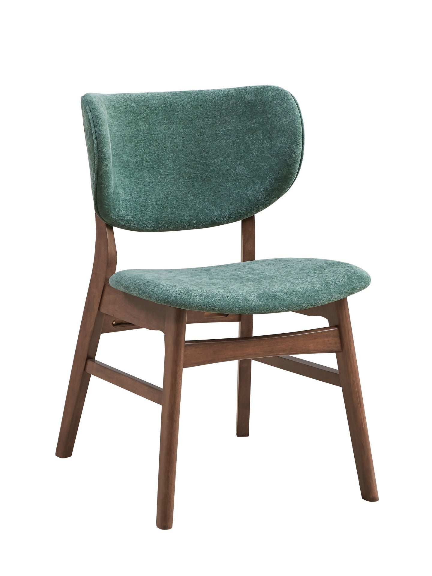 Mid-Century Modern Dining Furniture Set of 2 Side Chairs Green And Walnut Finish Wooden Sleek Design Curved Backrest Comfort