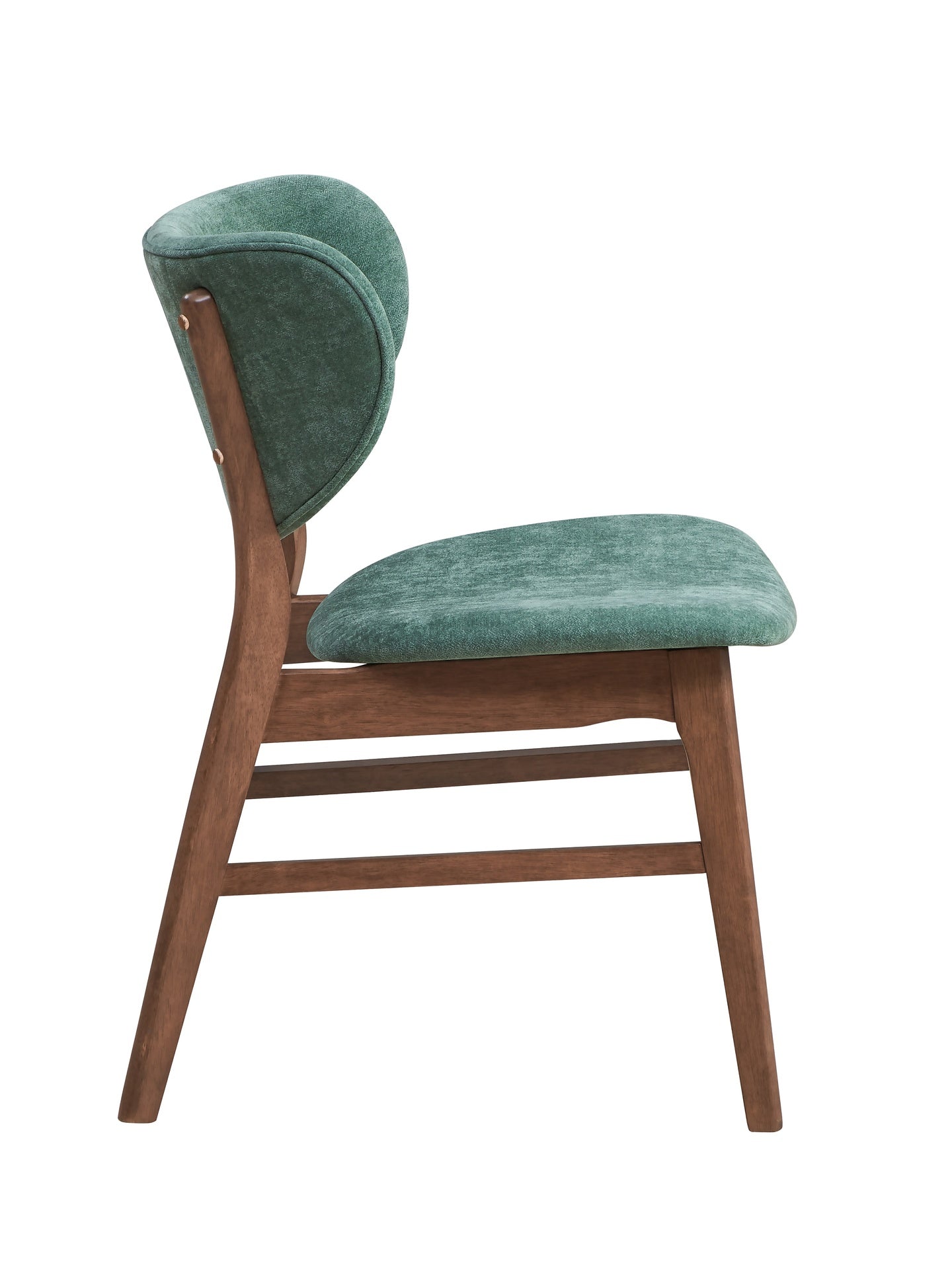 Mid-Century Modern Dining Furniture Set of 2 Side Chairs Green And Walnut Finish Wooden Sleek Design Curved Backrest Comfort