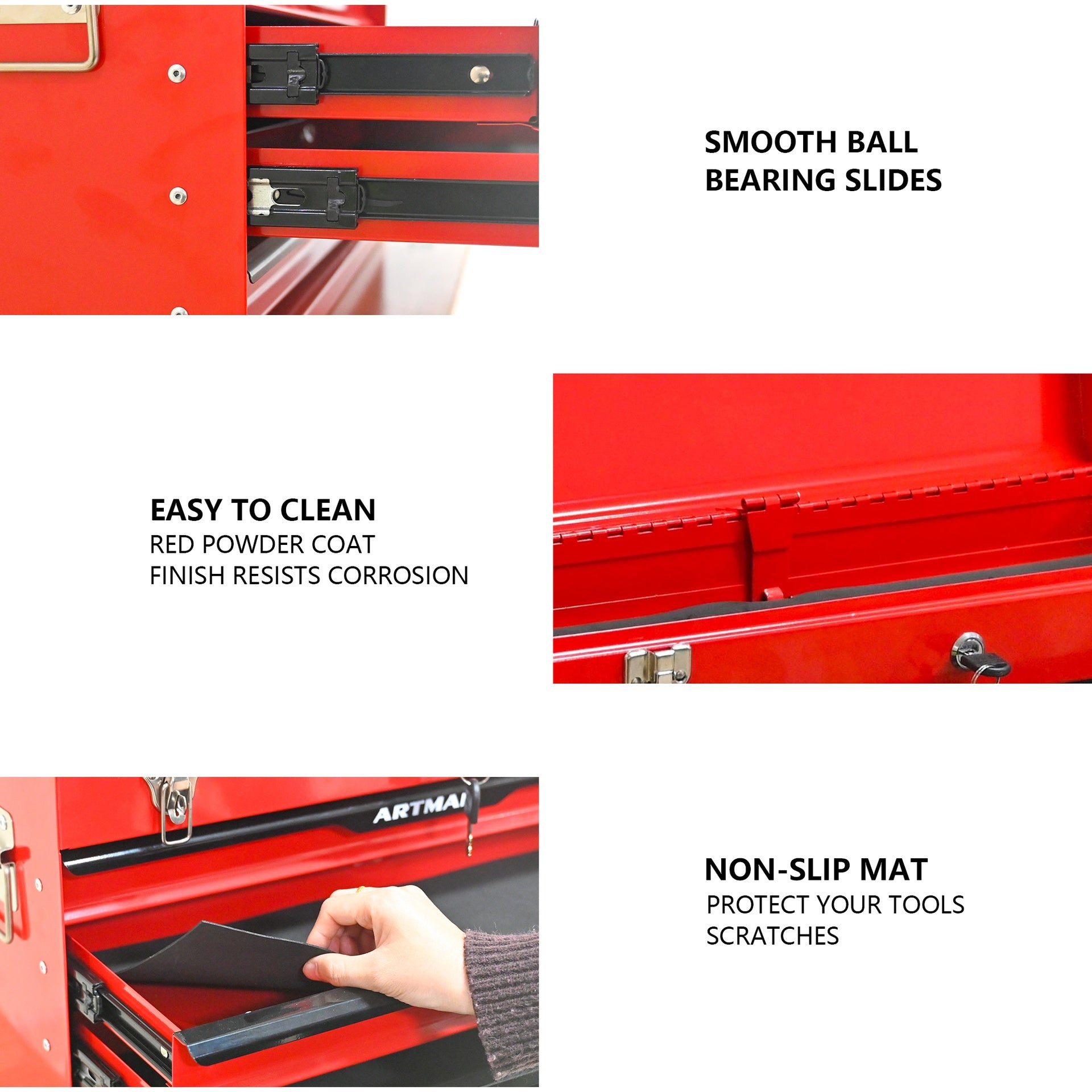 20-inch Steel Portable Tool Box With Drawers - Tool Storage Box Organizer With Metal Lock Closure Device - Powder-coated Tool Storage Cabinet (RED)