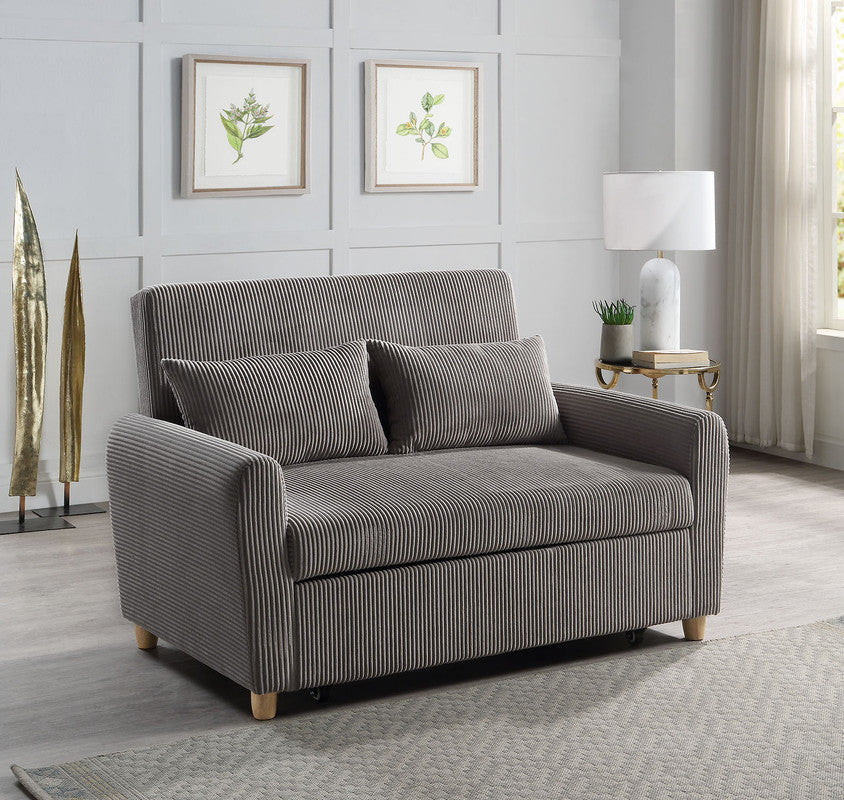 Justina 54"W Brown Corduroy Convertible Sleeper Loveseat
