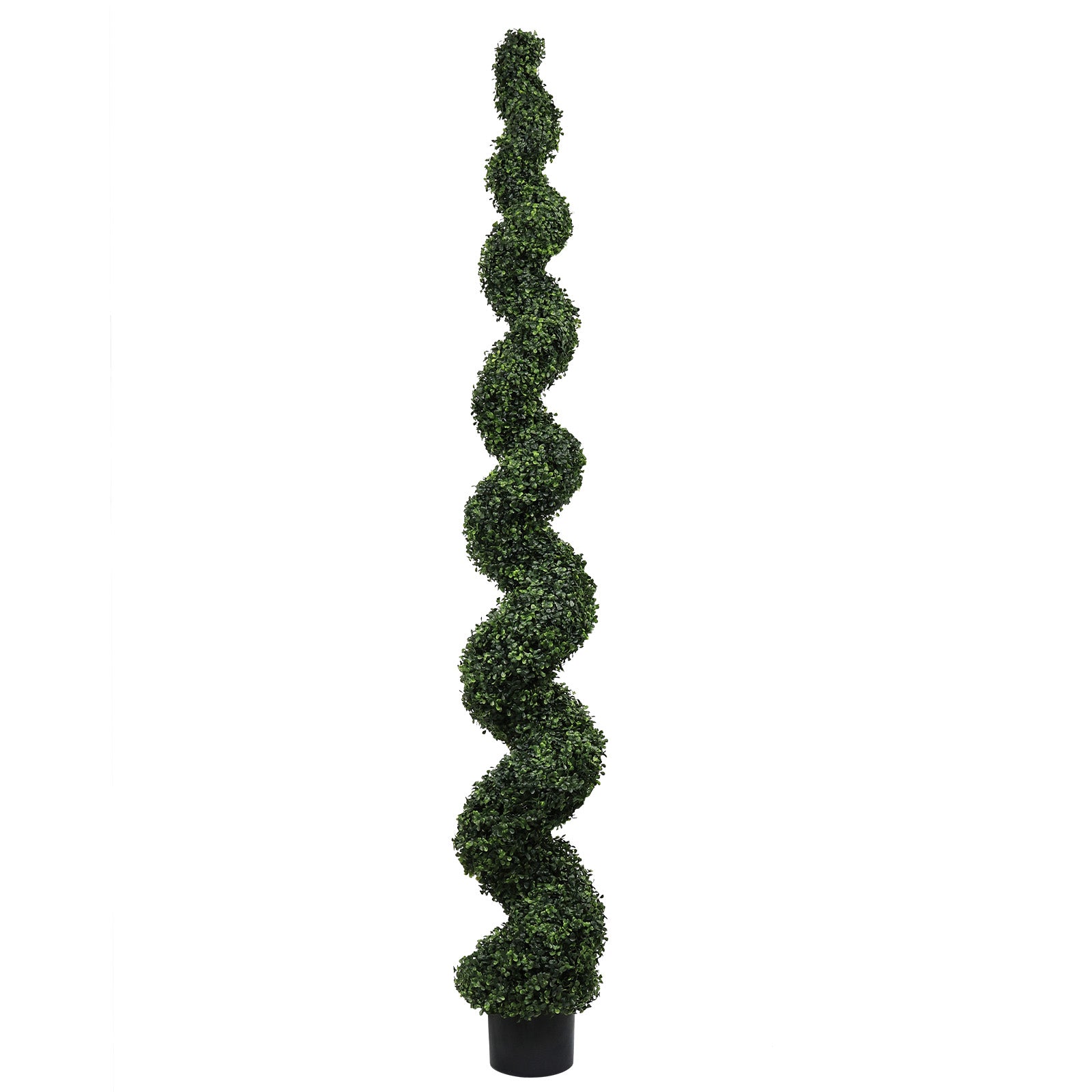 7FT Spiral Topiary Trees Artificial Outdoor Faux Boxwood Plants Large Twisted Green Potted Trees with Dark Green Leaves for Garden Front Porch Patio Planter Decoration, 1pc/set