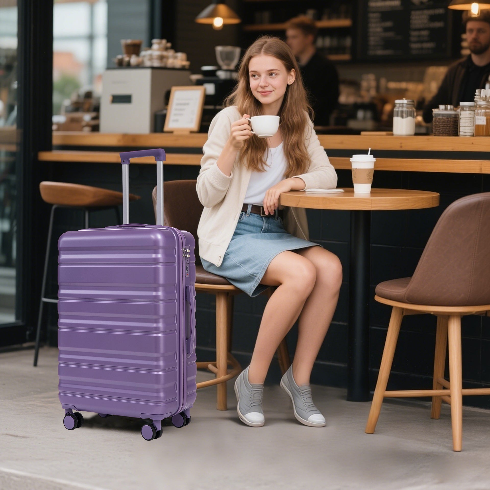 HIFINE TOURIST 20"/24"/28" 3 pcs/set in ABS Spinner Wheel Luggage, Carry on Suitcase, Matching Color, Combination Lock (Purple)