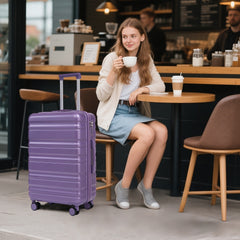 HIFINE TOURIST 20"/24"/28" 3 pcs/set in ABS Spinner Wheel Luggage, Carry on Suitcase, Matching Color, Combination Lock (Purple)