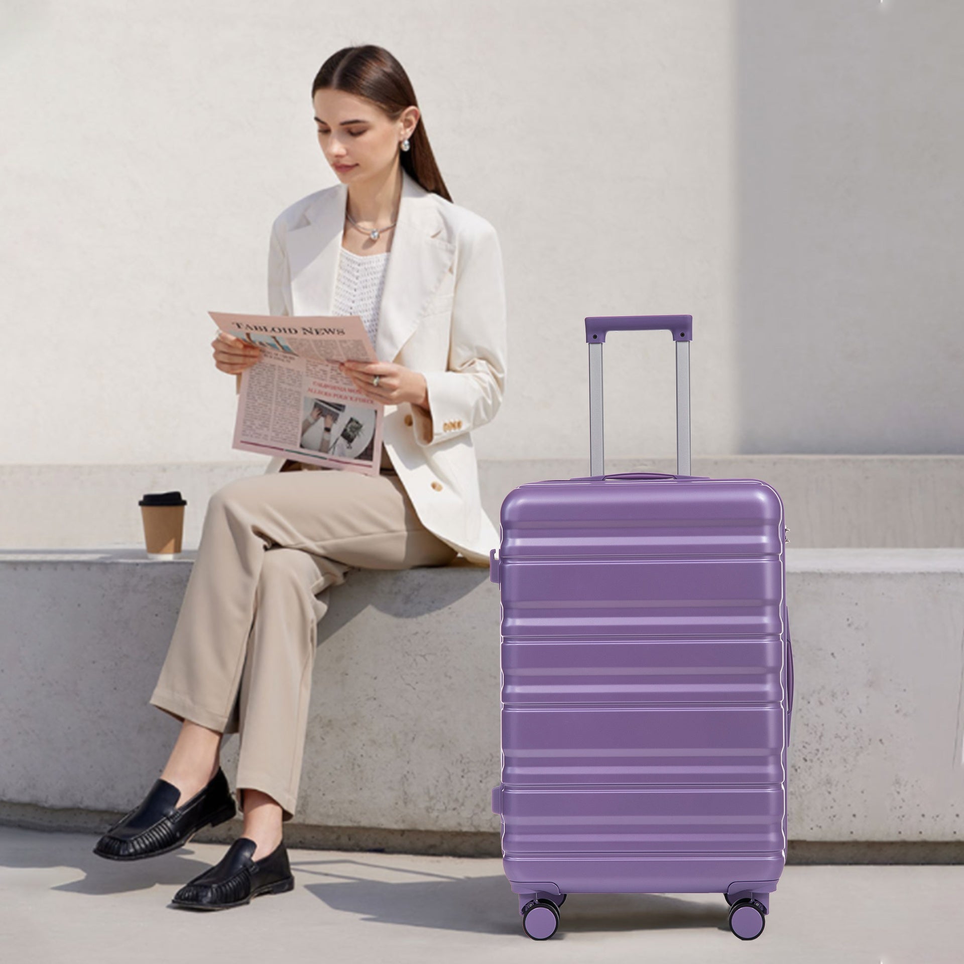 HIFINE TOURIST 20"/24"/28" 3 pcs/set in ABS Spinner Wheel Luggage, Carry on Suitcase, Matching Color, Combination Lock (Purple)