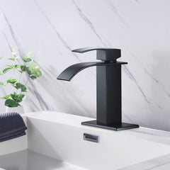 Waterfall Spout Bathroom Sink Single Handle Faucet with Pop-Up Drain (with Overflow)