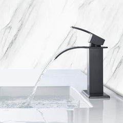 Waterfall Spout Bathroom Sink Single Handle Faucet with Pop-Up Drain (with Overflow)