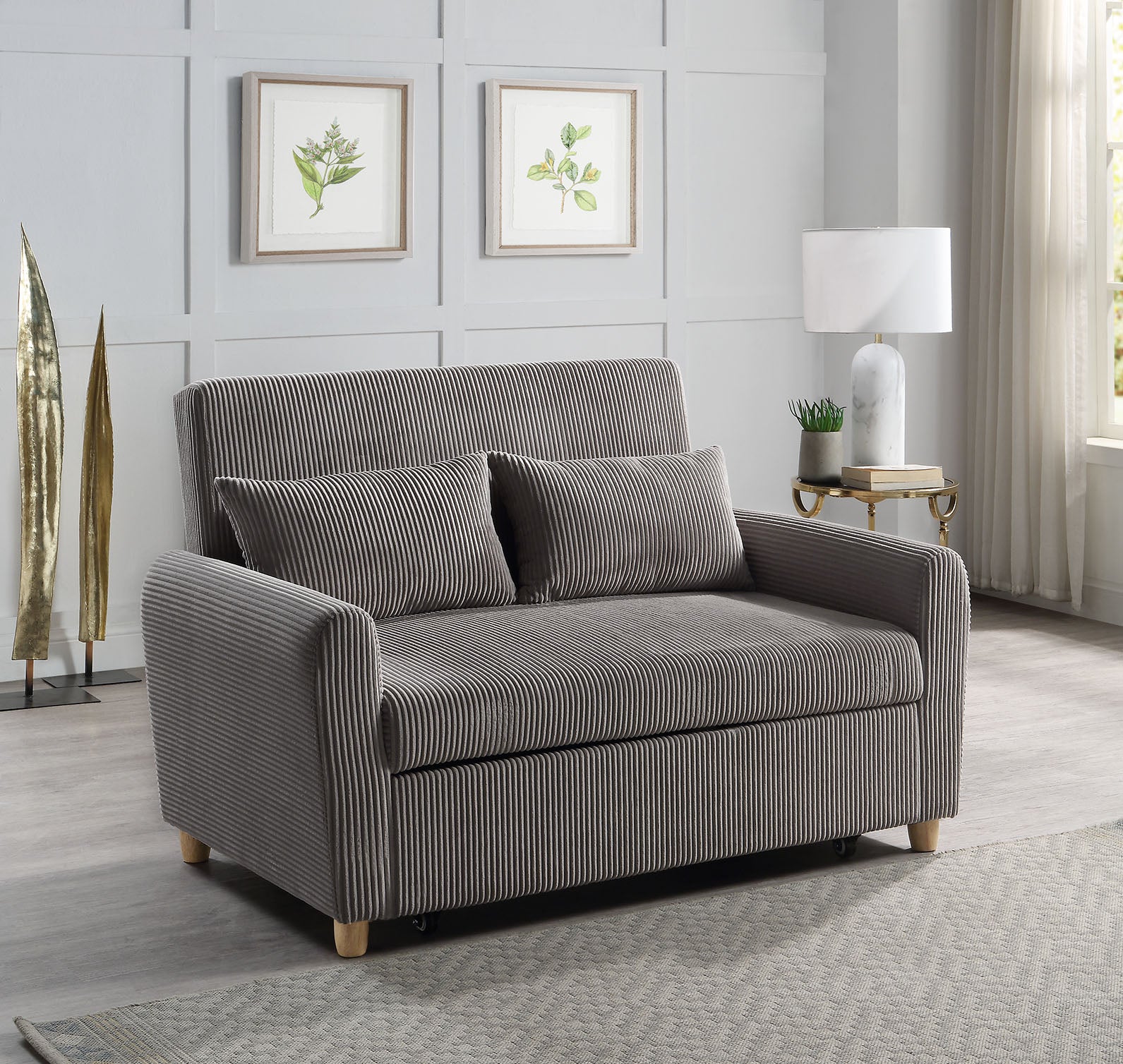 Justine 54" Brown Corduroy Convertible Sleeper Loveseat