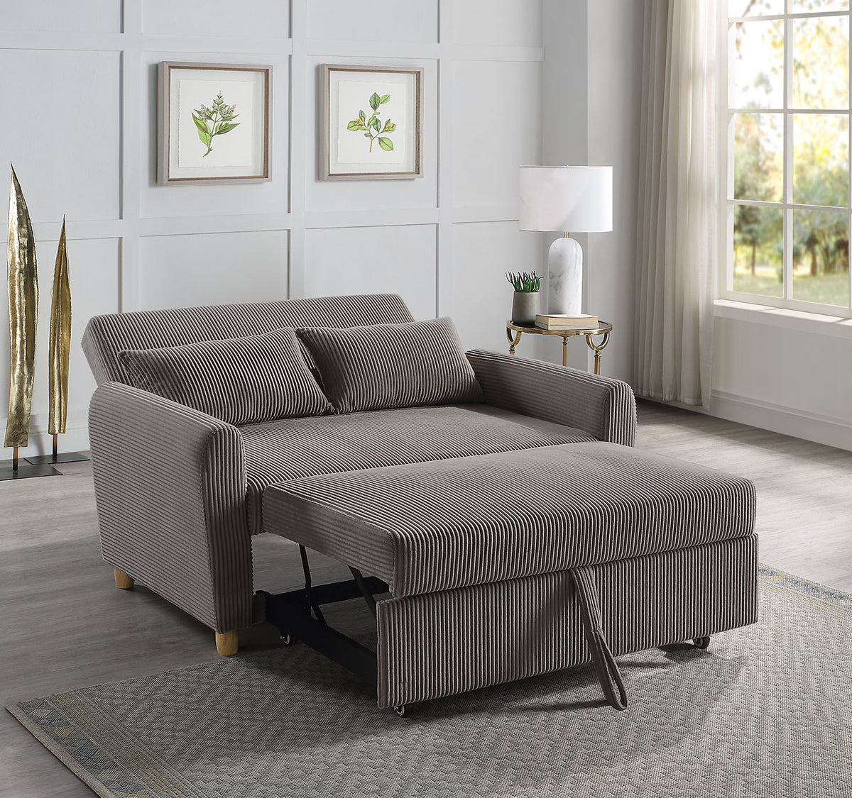 Justine 54" Brown Corduroy Convertible Sleeper Loveseat