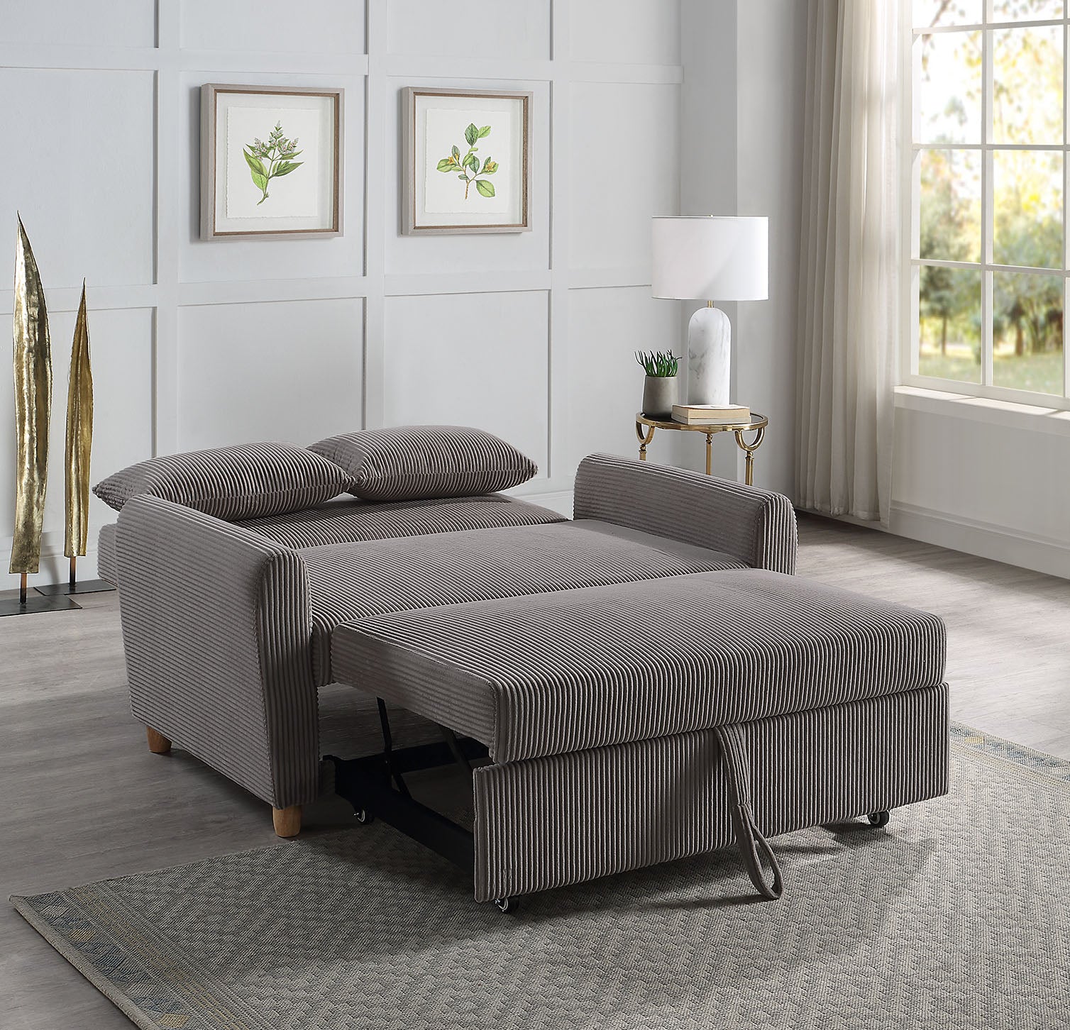 Justine 54" Brown Corduroy Convertible Sleeper Loveseat