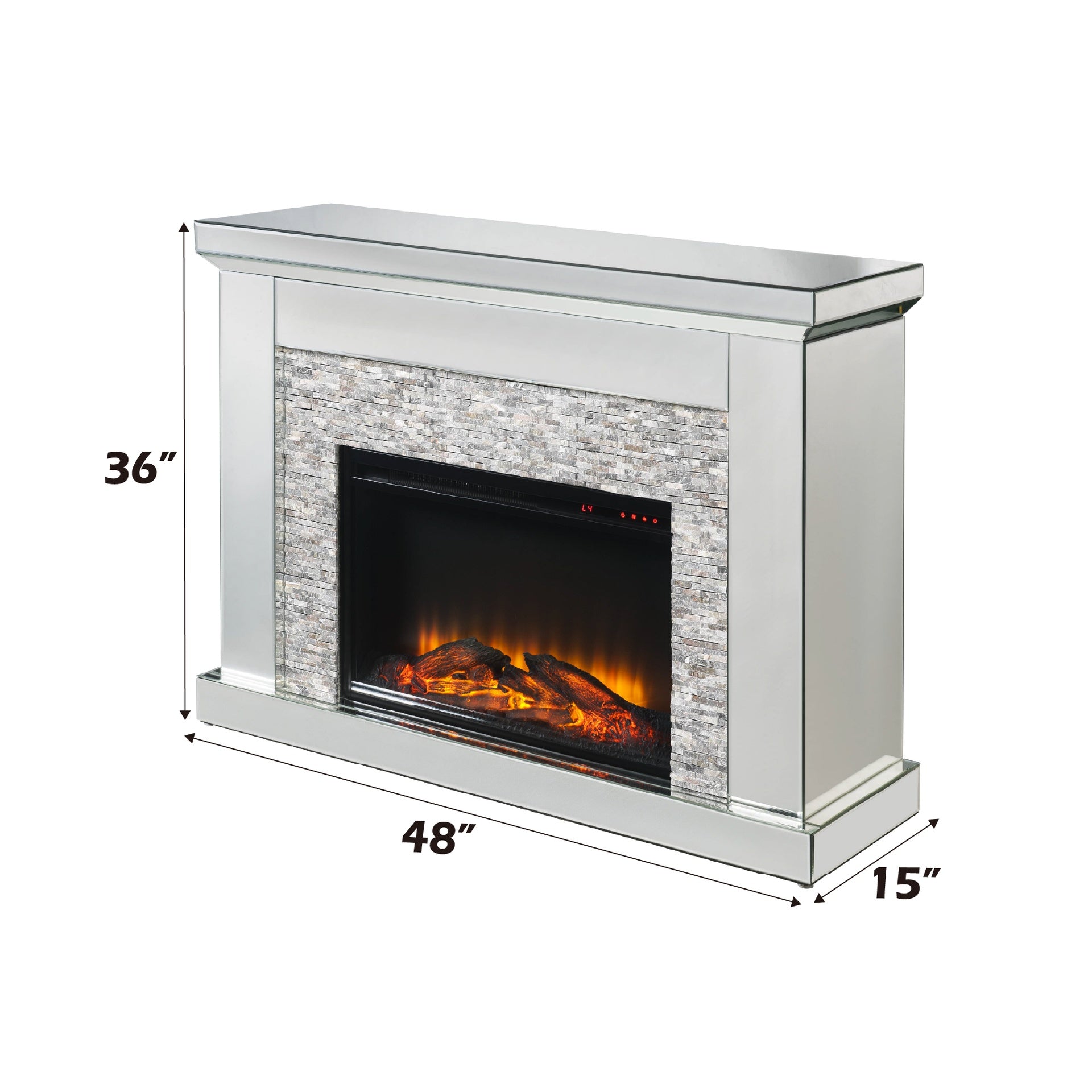 Laksha Mirrored & Stone Fireplace