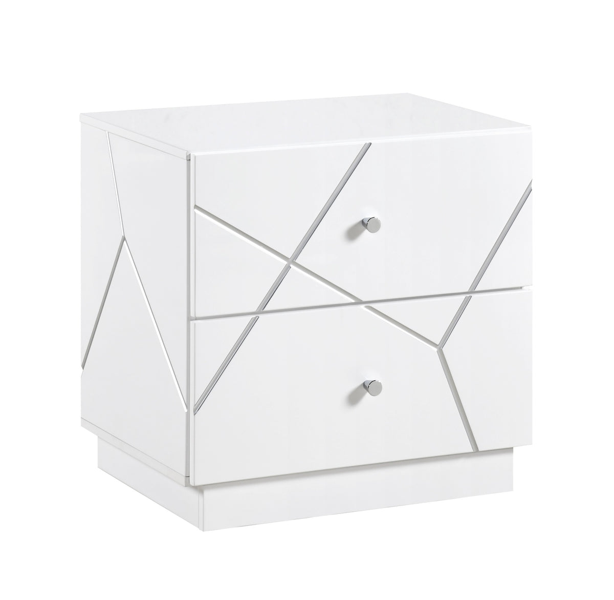 Glamorous White Finish 2-Drawers Nightstand Geometric Design Accents Bedroom Furniture 1pc
