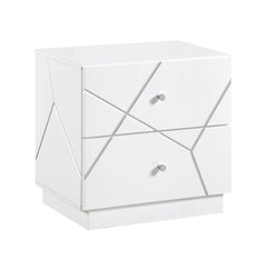 Glamorous White Finish 2-Drawers Nightstand Geometric Design Accents Bedroom Furniture 1pc