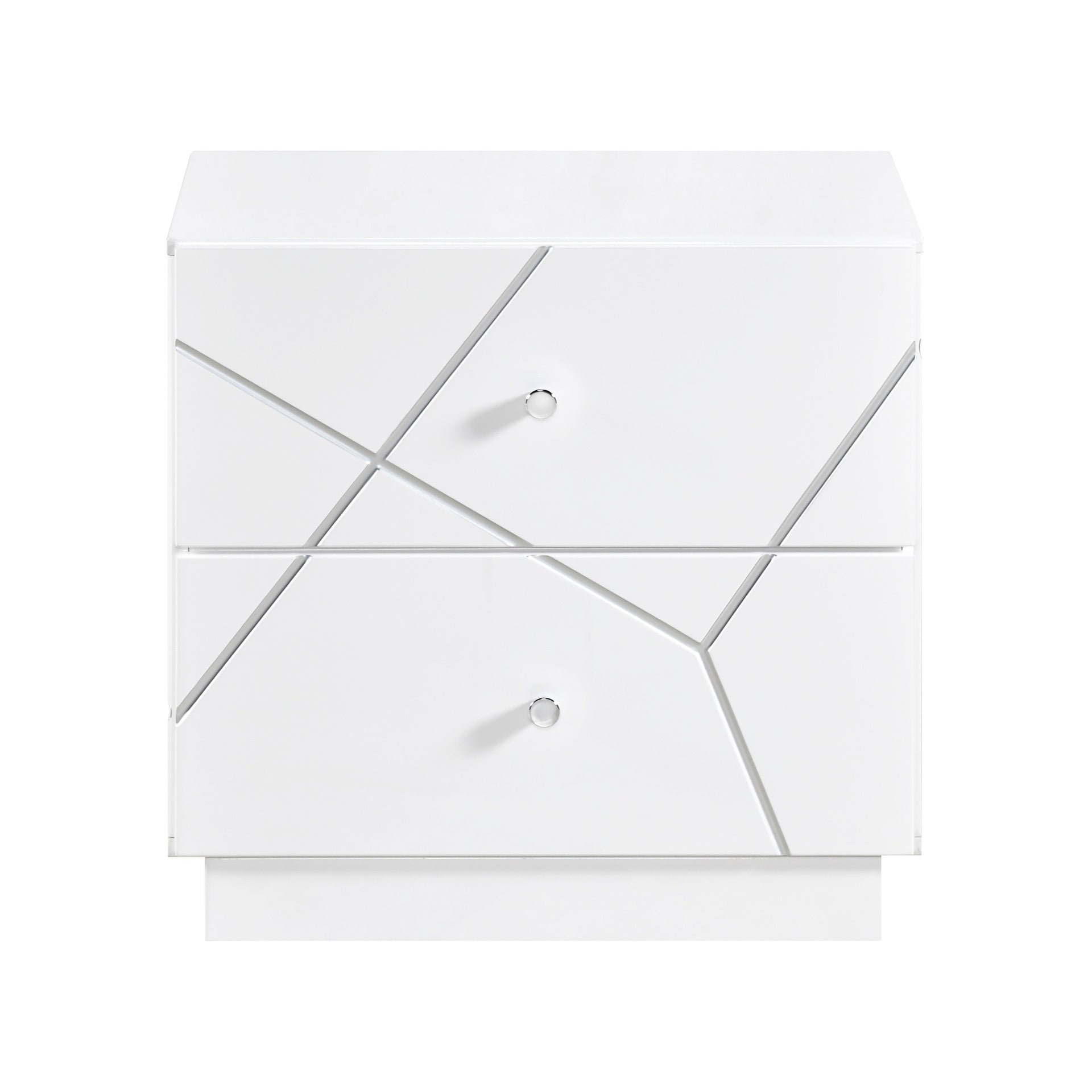 Glamorous White Finish 2-Drawers Nightstand Geometric Design Accents Bedroom Furniture 1pc