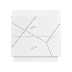 Glamorous White Finish 2-Drawers Nightstand Geometric Design Accents Bedroom Furniture 1pc