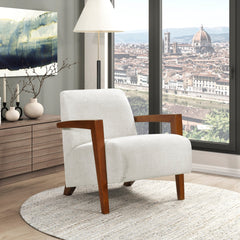 Ultra-Modern Accent Chair Beige Fabric Foam Seat Cushion Solid Wood Luxury Living Room Furniture 1pc