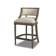 Paris 26.5" Farmhouse Counter Height Bar Stool with Backrest, Light Beige Linen