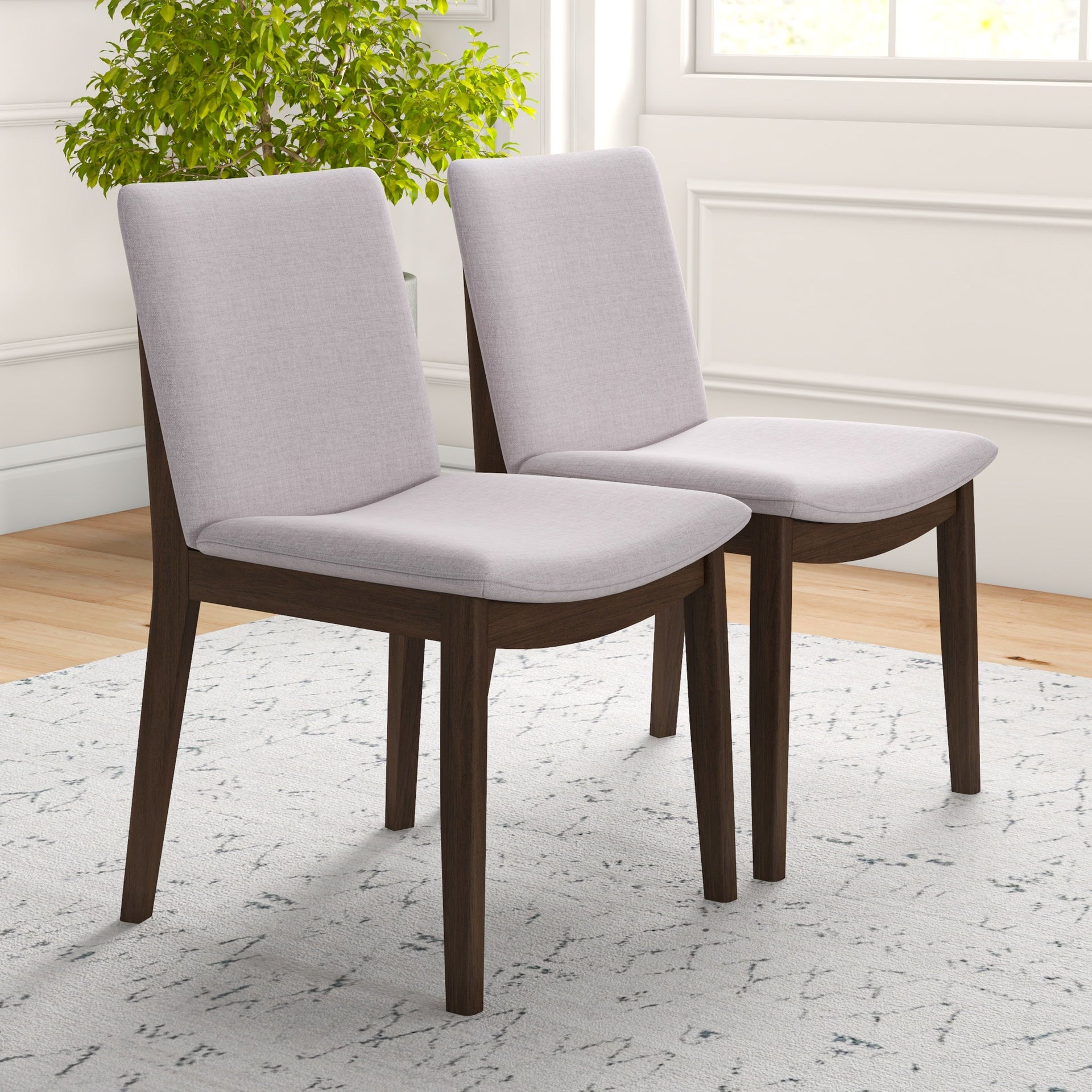 Modern Laura Mid-Century Modern Solid Wood Dining Chair Set with Upholstered Fabric, Beige Linen, 20 x 20 x 32 inches (Set Of 2)
