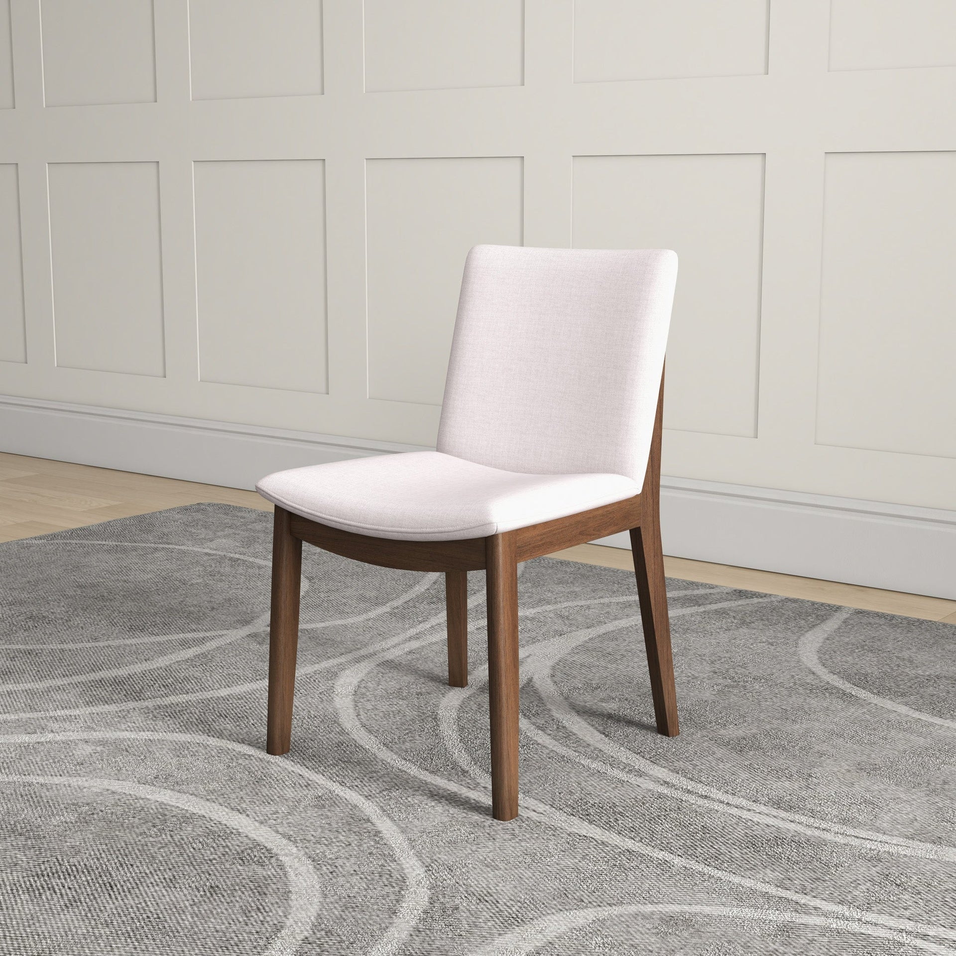 Modern Laura Mid-Century Modern Solid Wood Dining Chair Set with Upholstered Fabric, Beige Linen, 20 x 20 x 32 inches (Set Of 2)