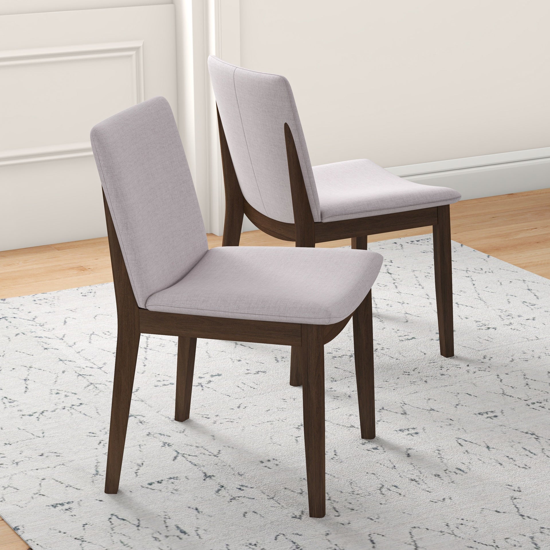 Modern Laura Mid-Century Modern Solid Wood Dining Chair Set with Upholstered Fabric, Beige Linen, 20 x 20 x 32 inches (Set Of 2)