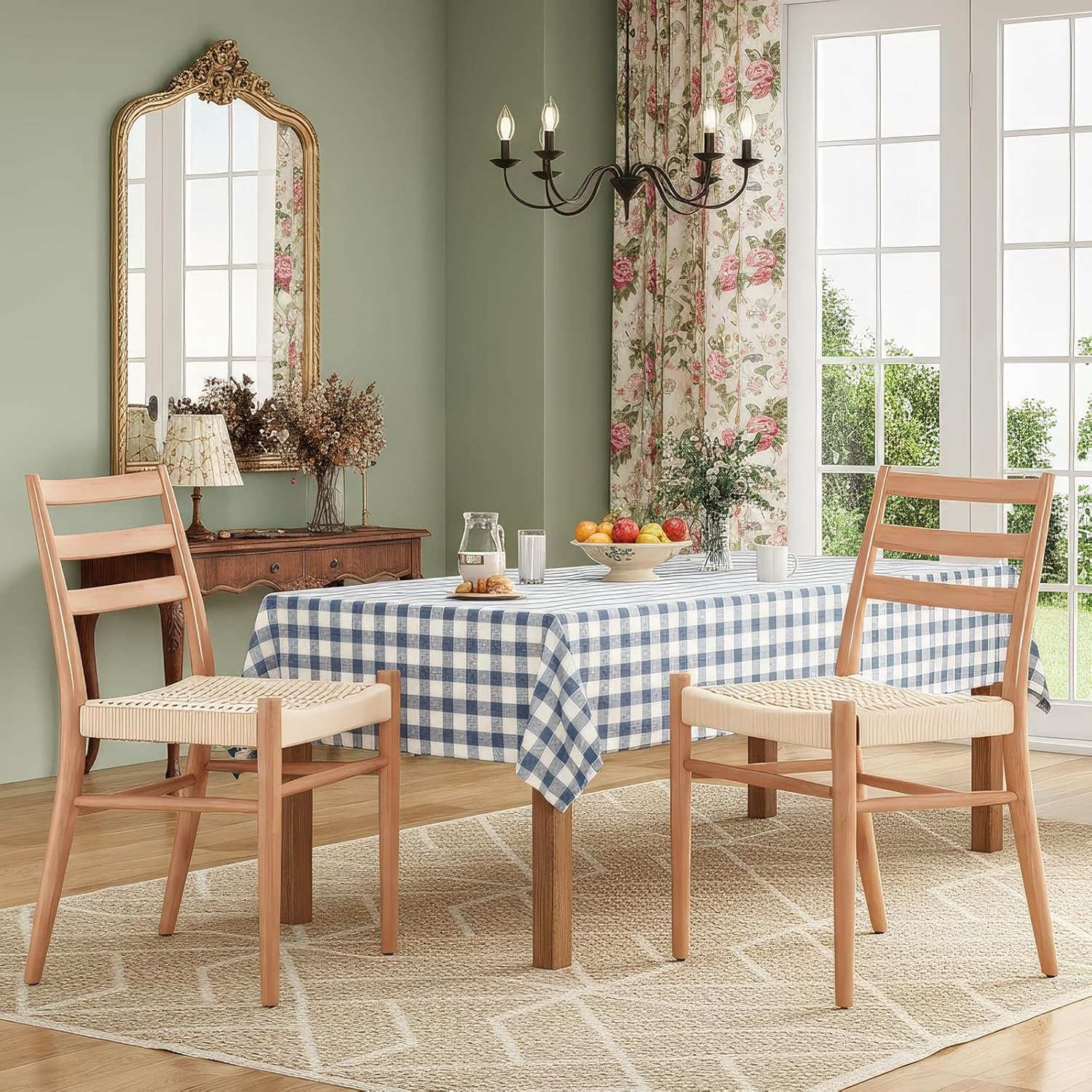 Dining Chairs Set of 2, Woven Rope Seat with Sturdy Metal Frame, Mid Century Modern Dining Room Chairs for Kitchen, Living Room, Restaurant