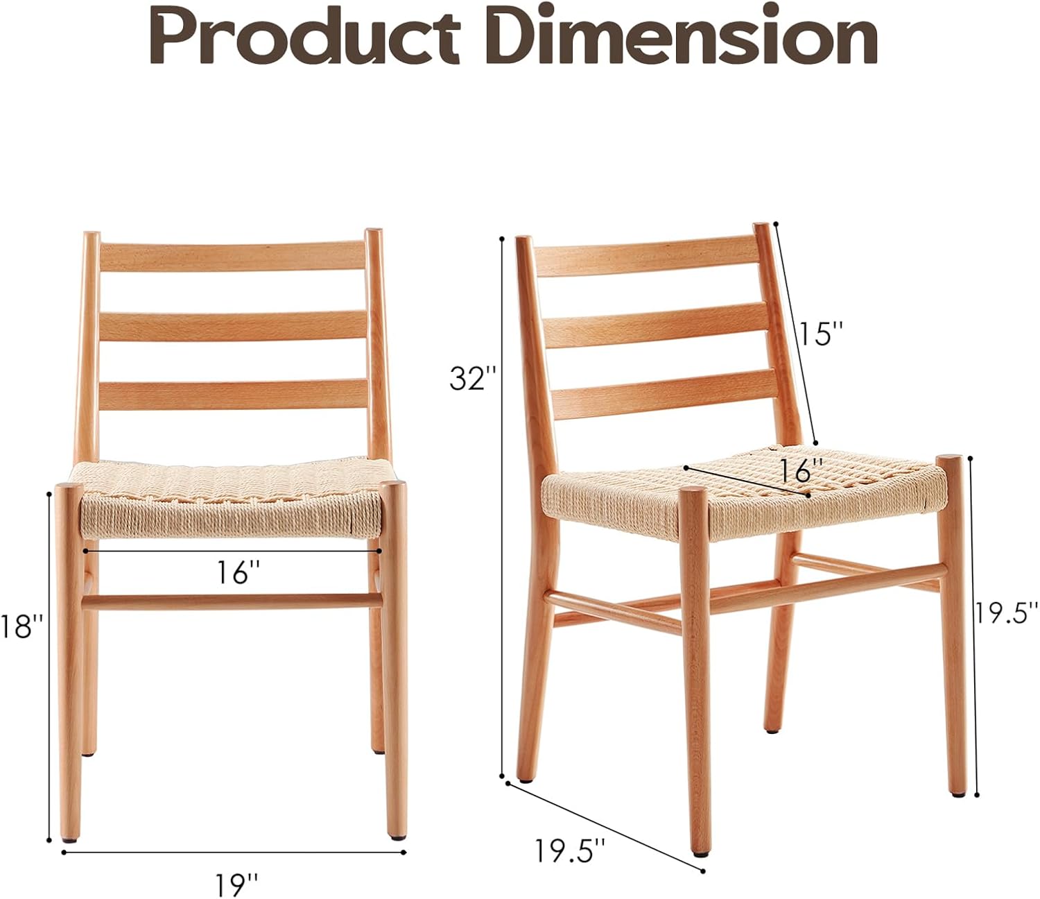 Dining Chairs Set of 2, Woven Rope Seat with Sturdy Metal Frame, Mid Century Modern Dining Room Chairs for Kitchen, Living Room, Restaurant