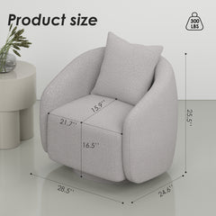 Swivel Accent Chair, Barrel Armchair with Back Pillow & Wood Frame for Living Room, Bedroom, Office