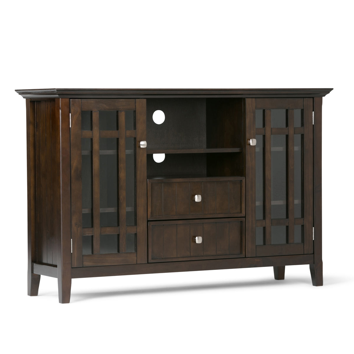 Bedford 53 inch Wide Solid Wood Tall TV Stand in Tobacco Brown For TVs up to 60 inches