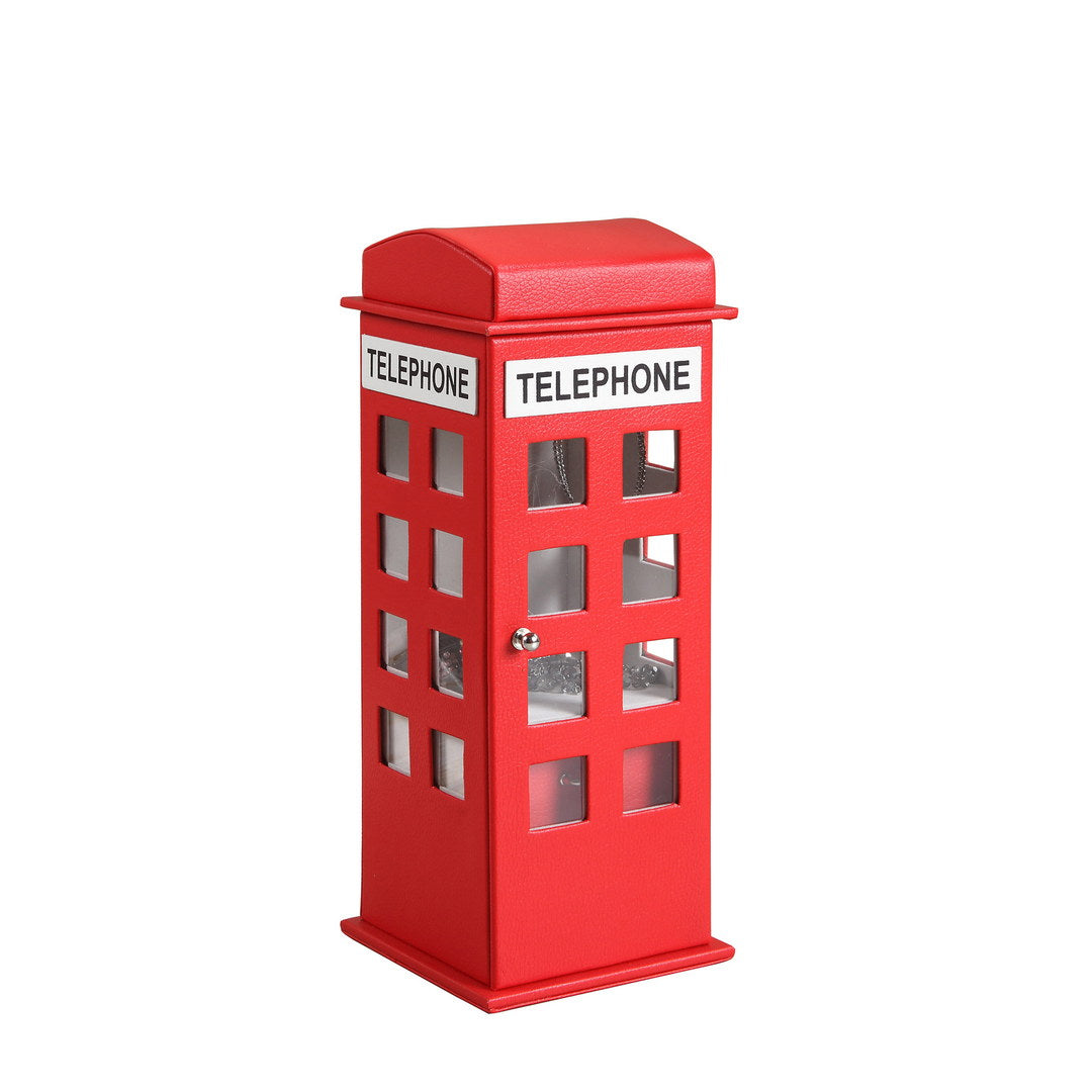 11.5" Tall Leather Jewelry Box, British Telephone Design, Red
