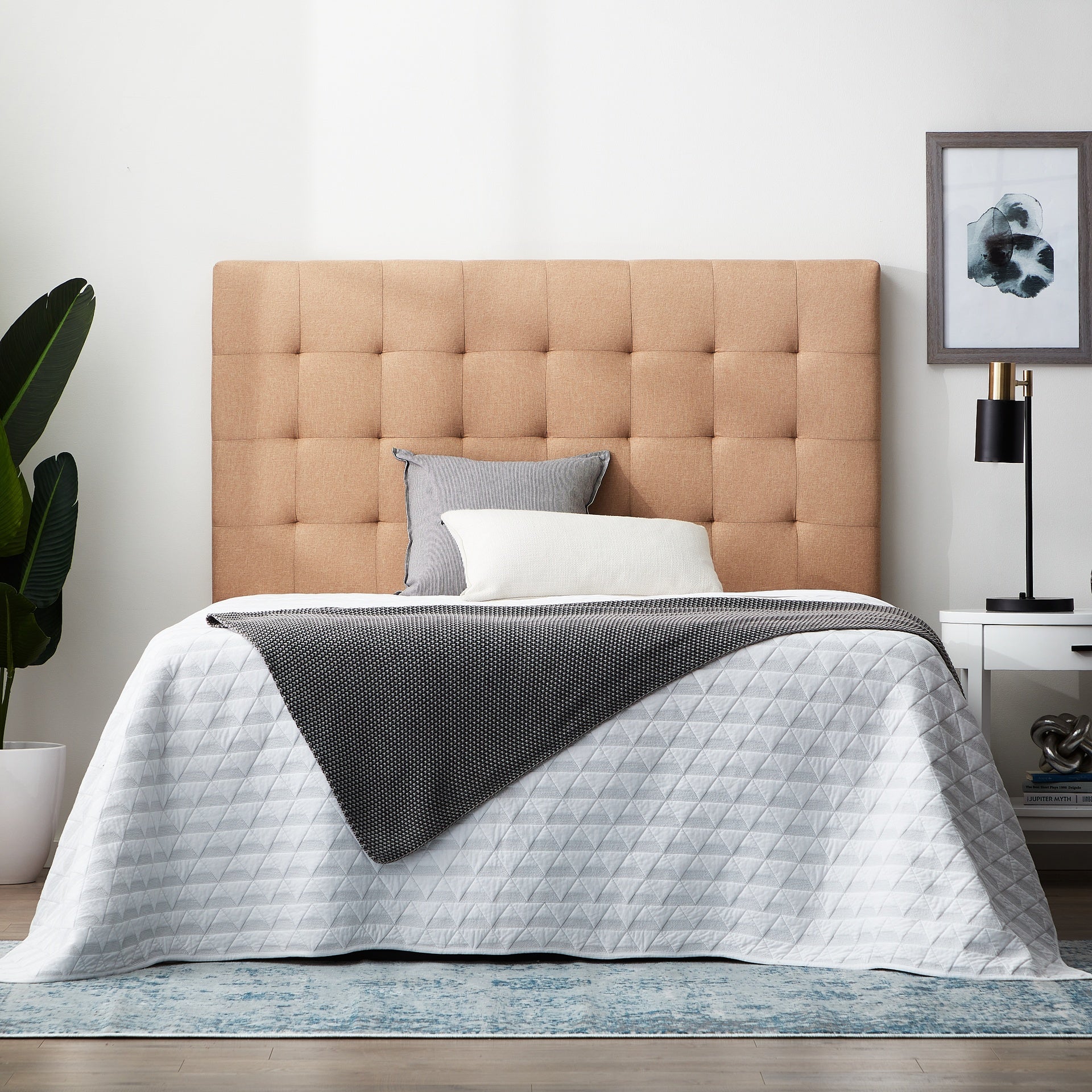 Lucid Rectangle Square Tufted Headboard, King/ Cal King, Beige