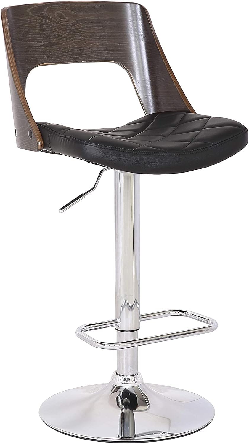 Bentwood Contemporary Modern Stylish Wood Back Adjustable Swivel Bar Stool with Diamond Quilted Finish Curved Seat and Back, Weathered Oak