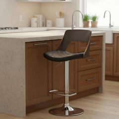 Bentwood Contemporary Modern Stylish Wood Back Adjustable Swivel Bar Stool with Diamond Quilted Finish Curved Seat and Back, Weathered Oak