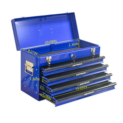 20-inch Steel Portable Tool Box With Drawers - Tool Storage Box Organizer With Metal Lock Closure Device - Powder-coated Tool Storage Cabinet (BLUE)