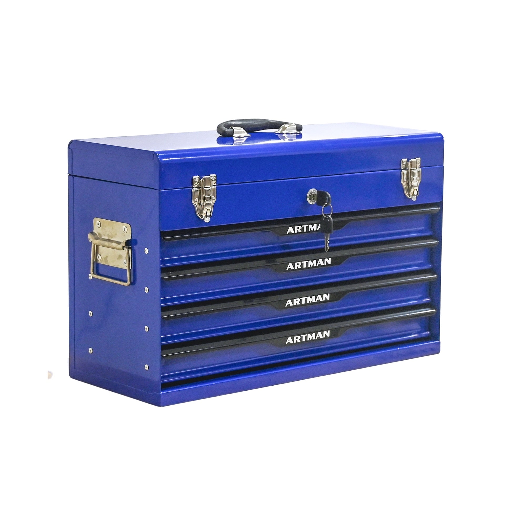 20-inch Steel Portable Tool Box With Drawers - Tool Storage Box Organizer With Metal Lock Closure Device - Powder-coated Tool Storage Cabinet (BLUE)