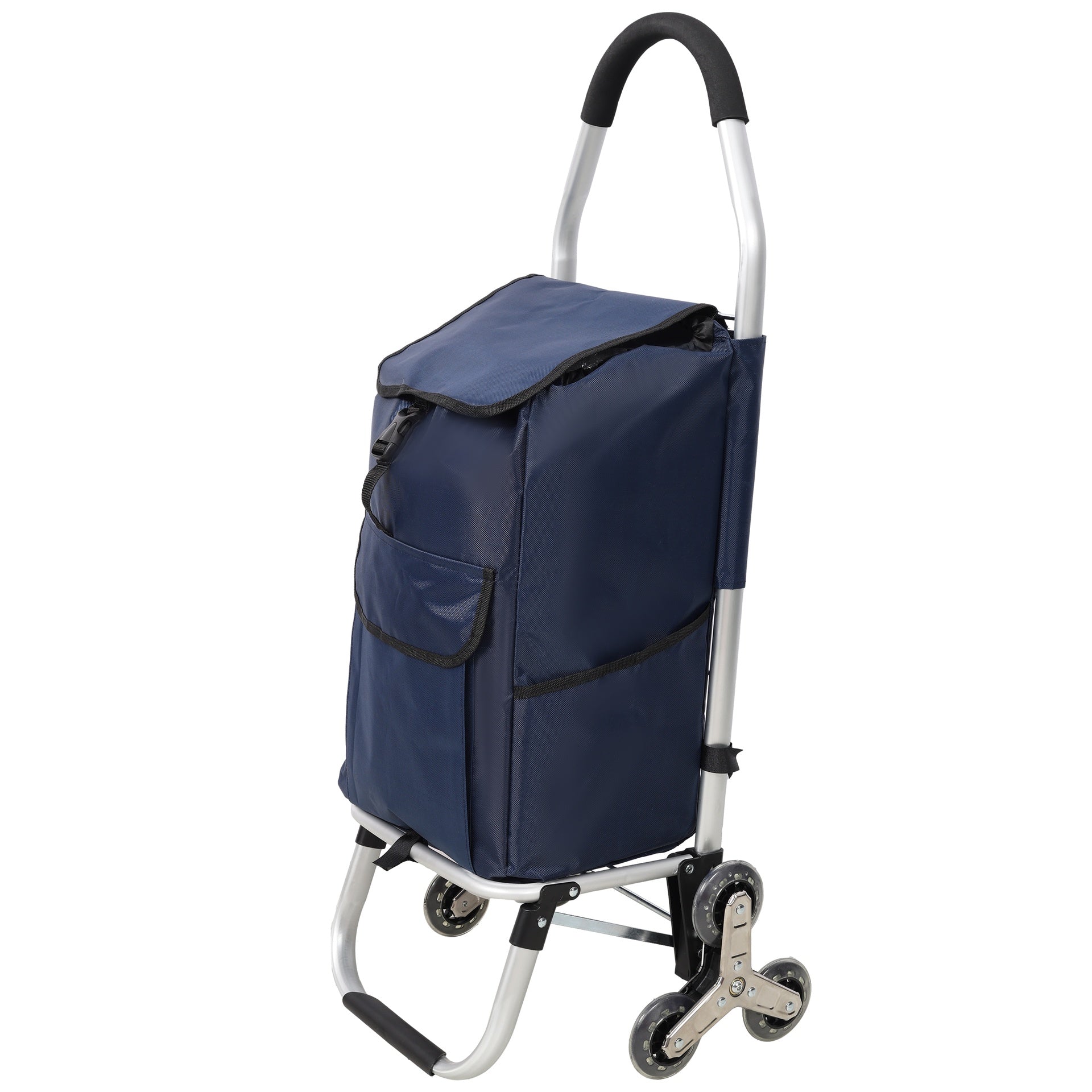 Shopping Stair Trolley with Wheels,Trolley Black Foldable Shopping Cart,Removable Shopping Oxford Waterproof Bag,Stainless Steel Triangular Wheels, Blue