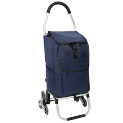 Shopping Stair Trolley with Wheels,Trolley Black Foldable Shopping Cart,Removable Shopping Oxford Waterproof Bag,Stainless Steel Triangular Wheels, Blue