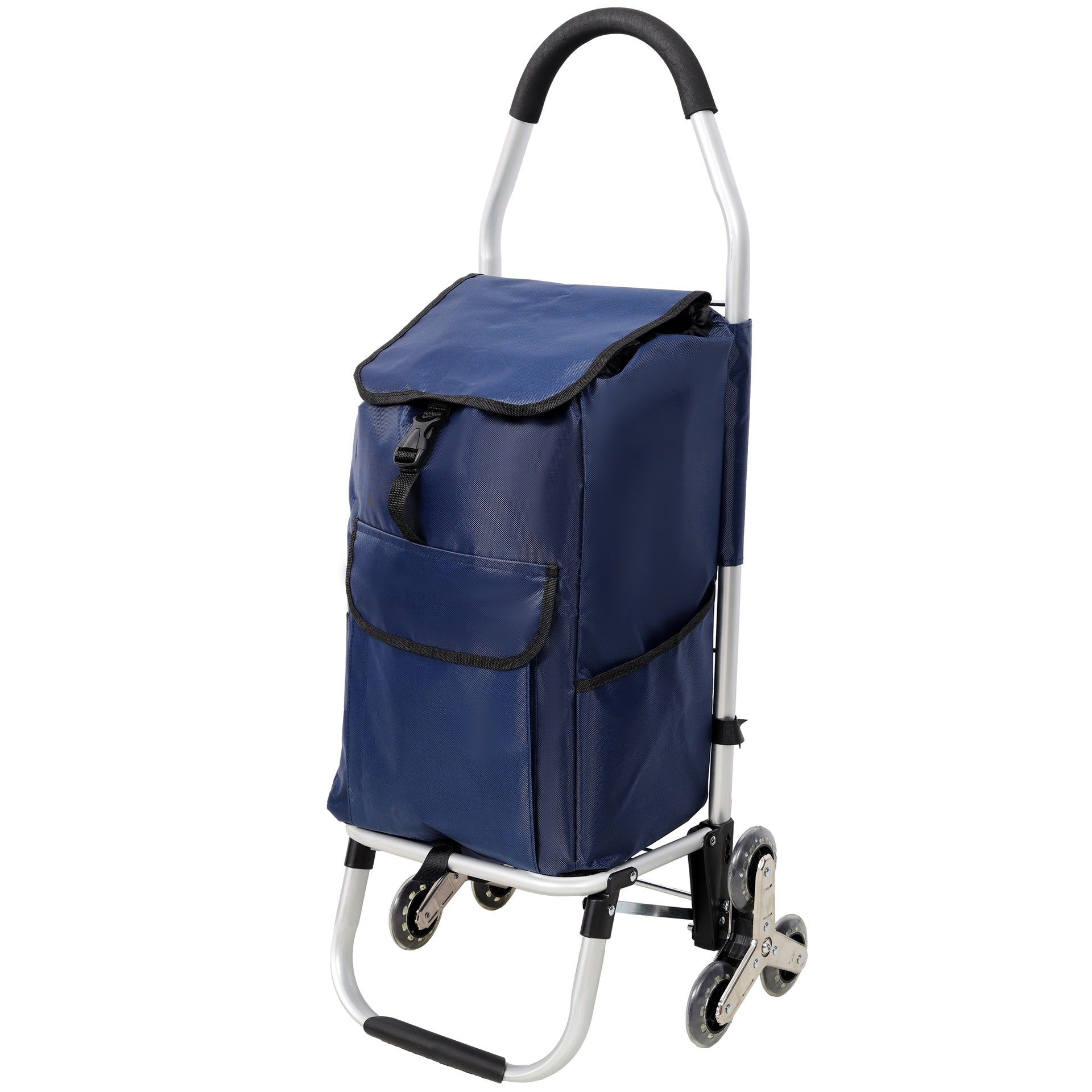 Shopping Stair Trolley with Wheels,Trolley Black Foldable Shopping Cart,Removable Shopping Oxford Waterproof Bag,Stainless Steel Triangular Wheels, Blue