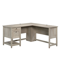 Coastal L-Shaped Desk with File Drawers, Gray finish
