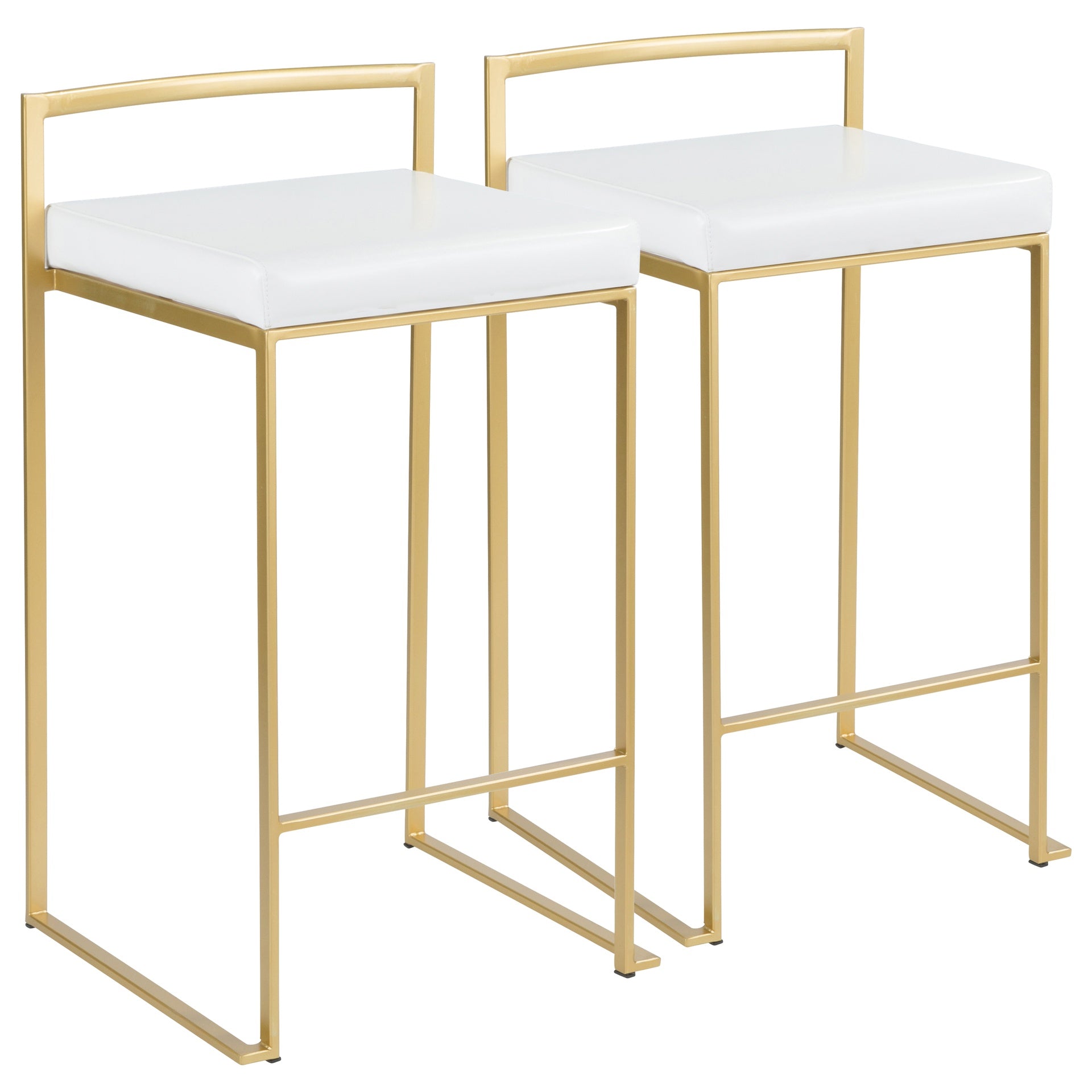 Fuji Contemporary-Glam Counter Stool in Gold with White Faux Leather by LumiSource - Set of 2